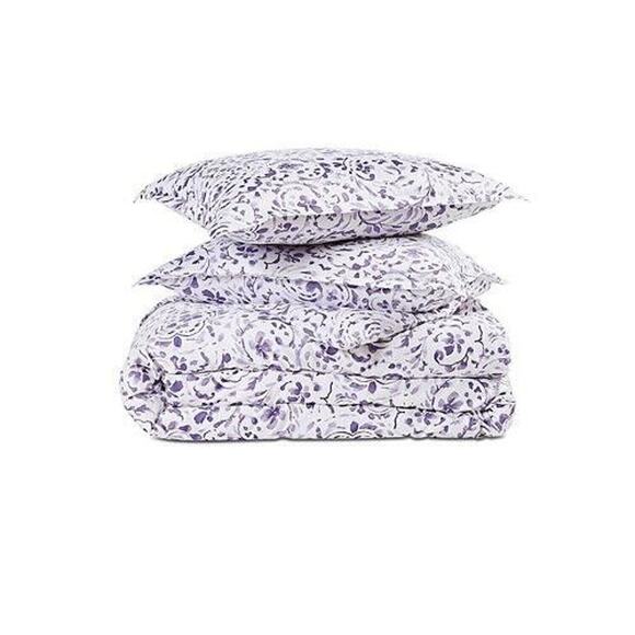 Sky Emilia White/Lilac 100% Cotton Paisley Boho Duvet/Pillow Sham Set Size Twin - Picture 2 of 6